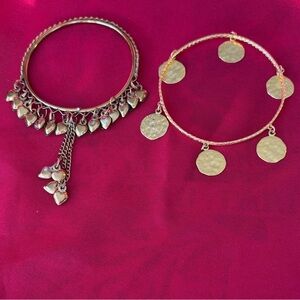 Heart & Coin Charm Bangle Bracelets
